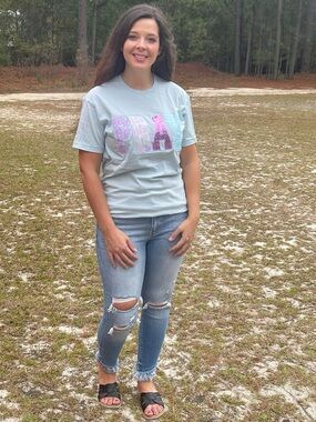 Light Blue Graphic Tee with Pastel Block Letters PRAY
